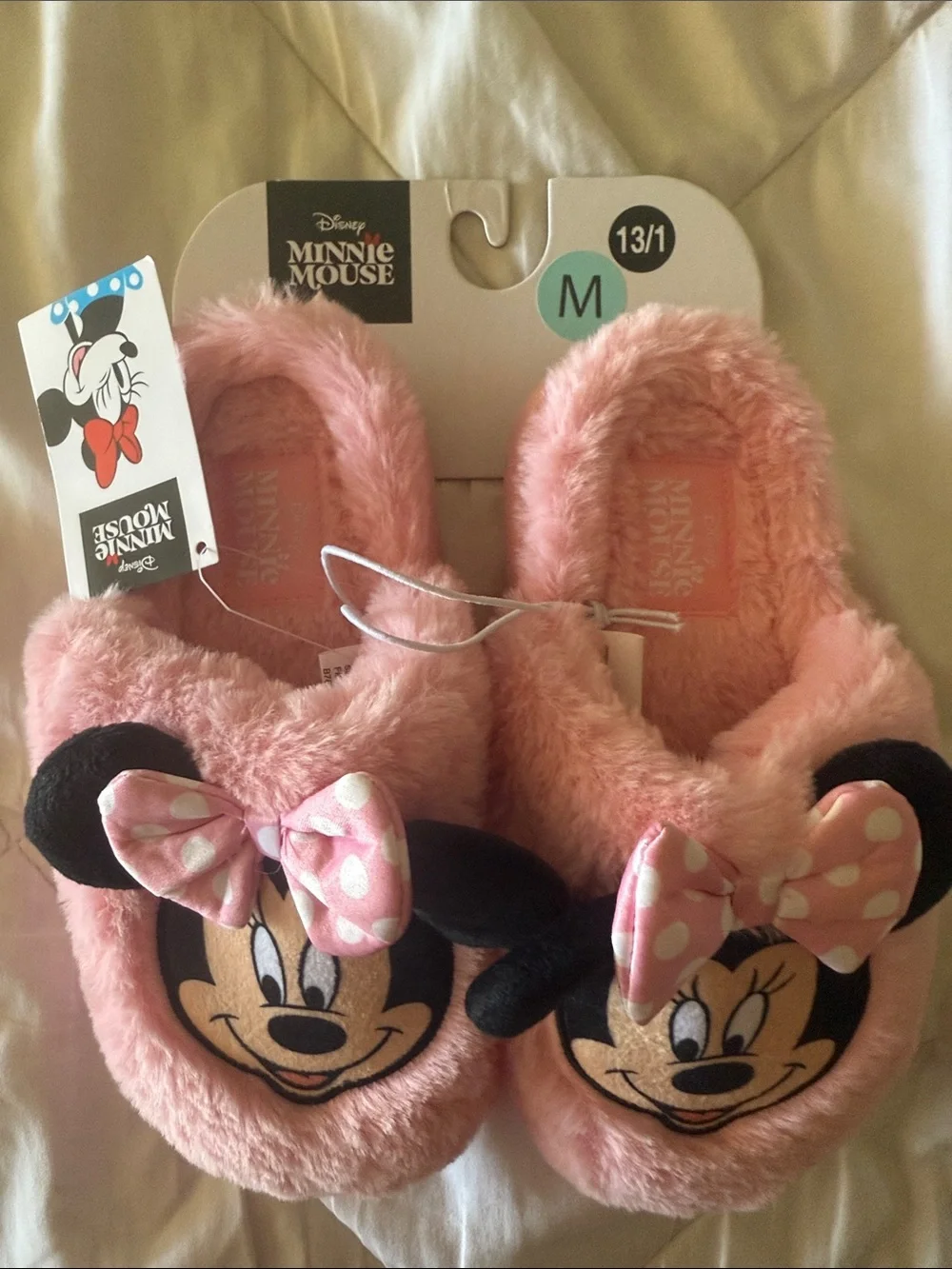 Disney Minnie Mouse Pink Plush Kids Slippers